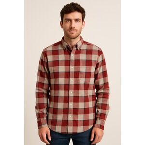 JACHS New York Classic Fit Red Plaid Button Down Shirt Men's XL Cotton Blend